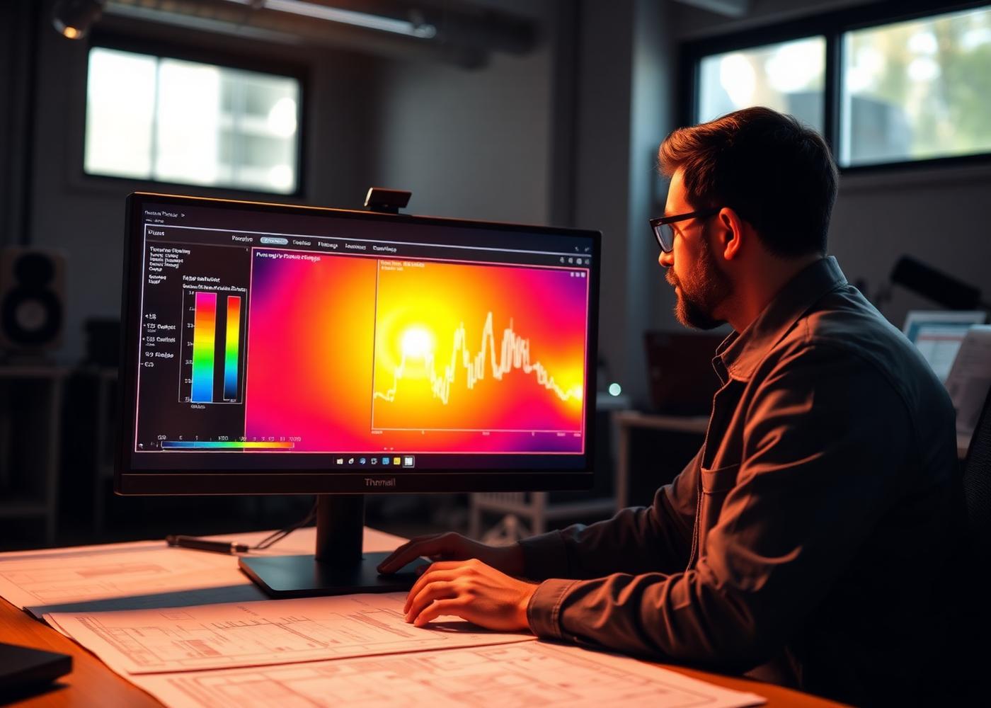 Simulation thermique sur écran dans les bureaux de BE3C